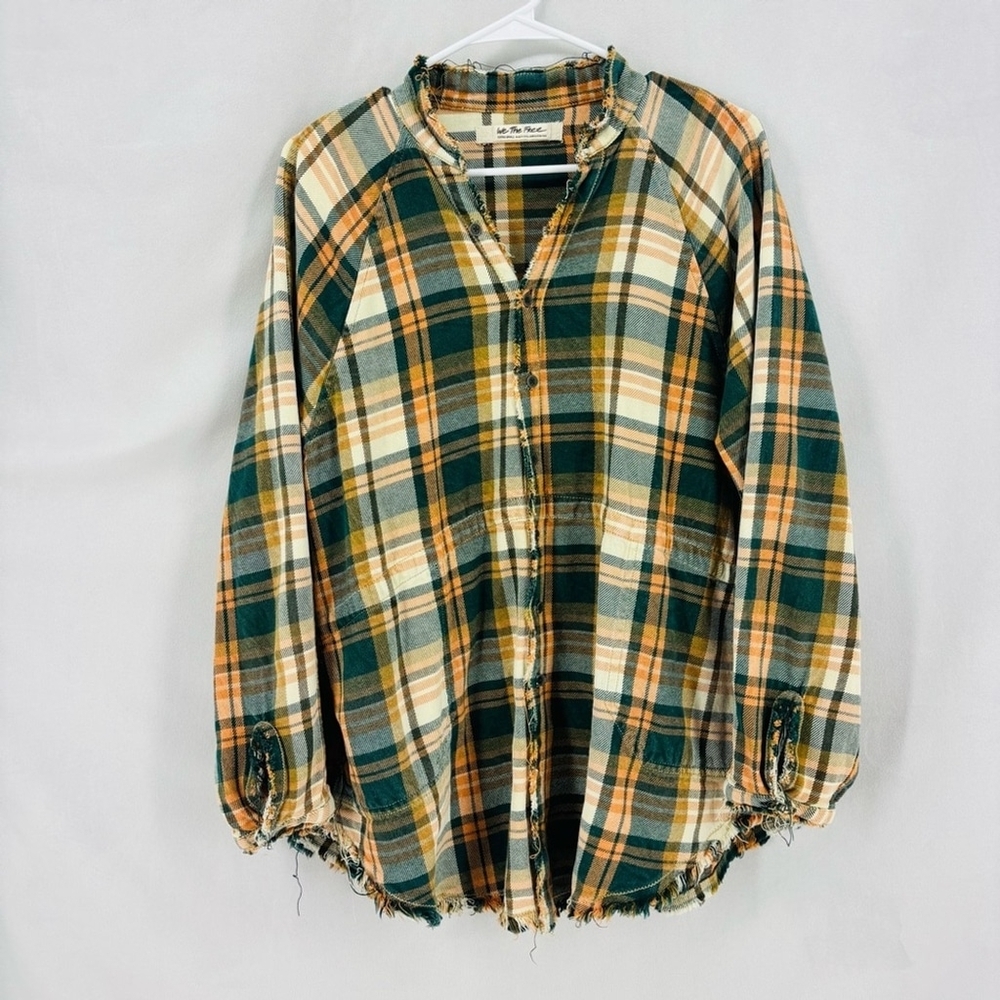 We The Free Orange and Black Plaid Button Down Shirt